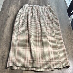 Cotttagecore Pink & Tan Plaid Midi Skirt - Classic High-Waist Style